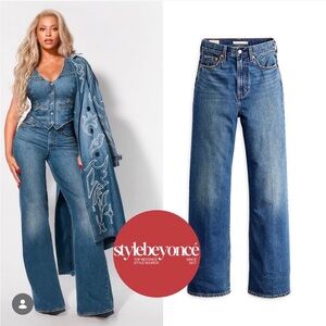 Levi's Ribcage Wide-Leg Jeans in Classic Blue Wash with Braided Belt